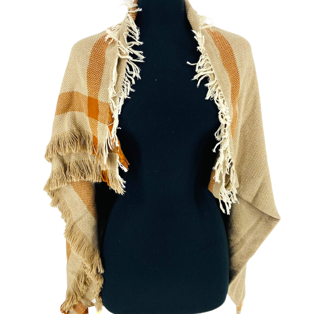 NWT Large Turkish Cotton Woven Blanket Scarf w/ Fringe in Neutral Colors